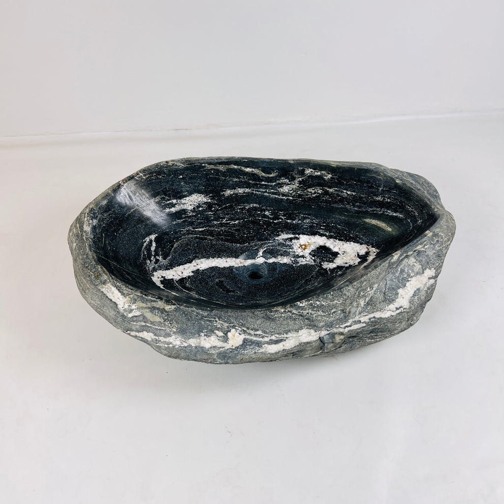 Deep White Rippled River Stone Sink