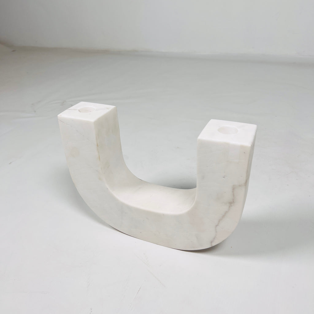 U-Shaped White Marble Candle Stand