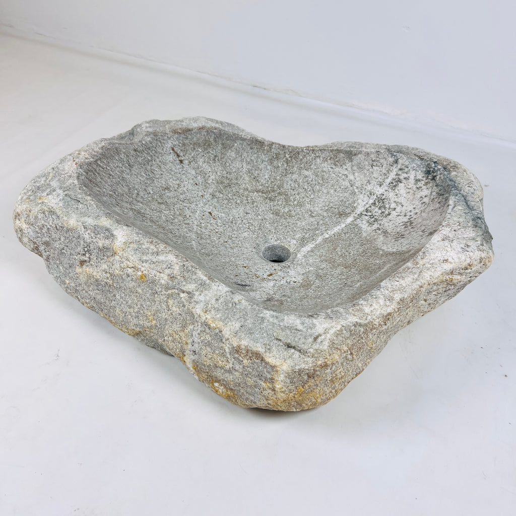 Heart Shaped Grey Streaked River Stone Sink