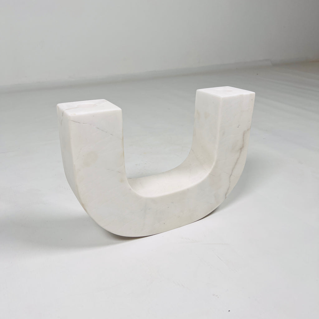 U-Shaped White Marble Candle Stand