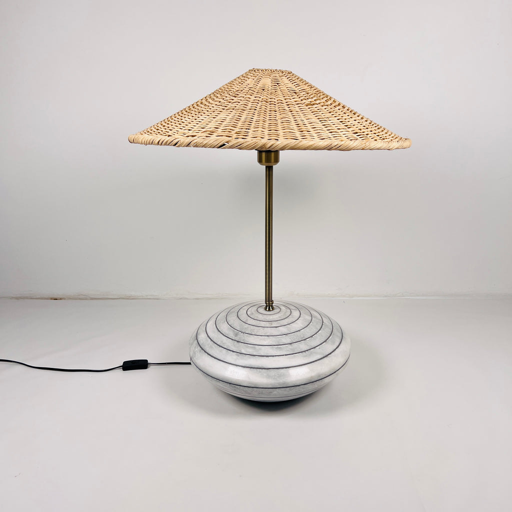 White and Black Lined Resort Table Lamp