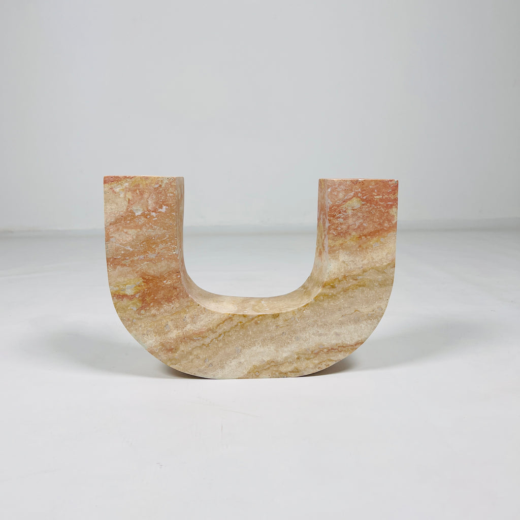 U-Shaped Travertine Candle Stand