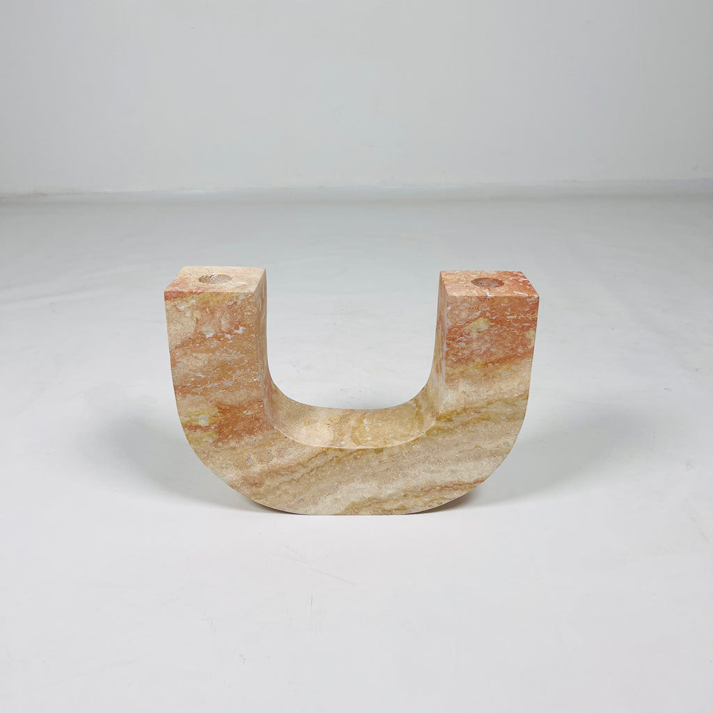 U-Shaped Travertine Candle Stand