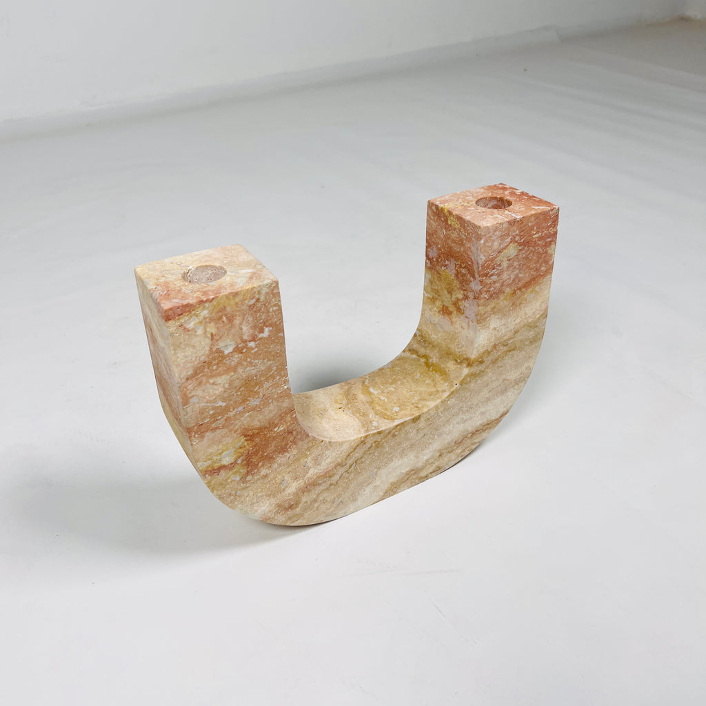 U-Shaped Travertine Candle Stand