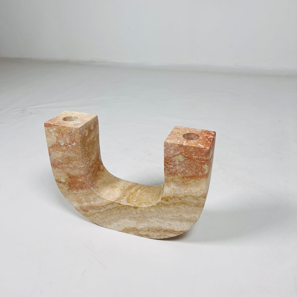 U-Shaped Travertine Candle Stand