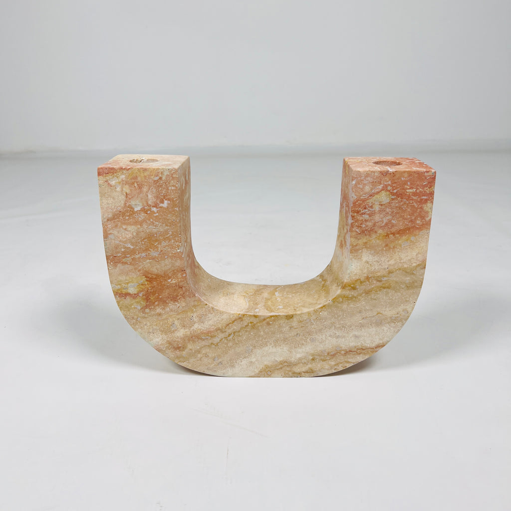 U-Shaped Travertine Candle Stand