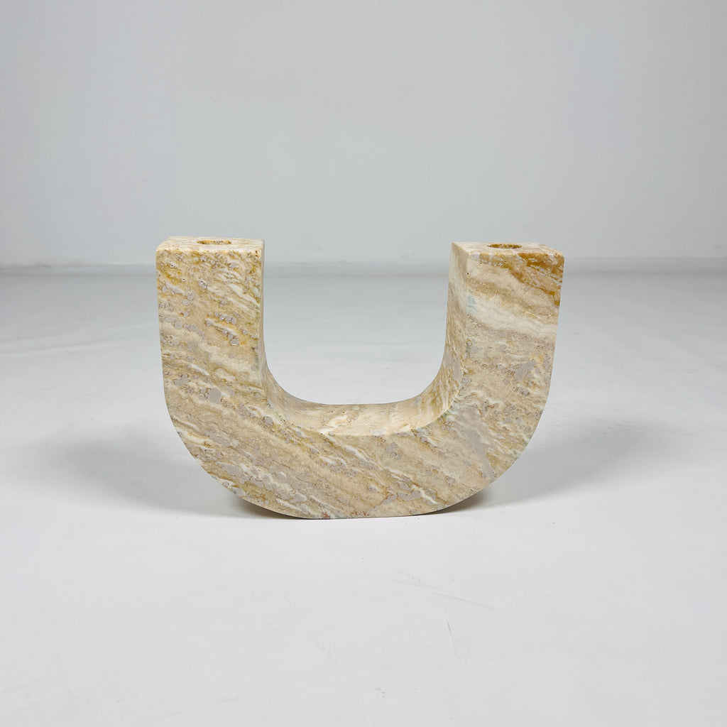 U-Shaped Travertine Candle Stand