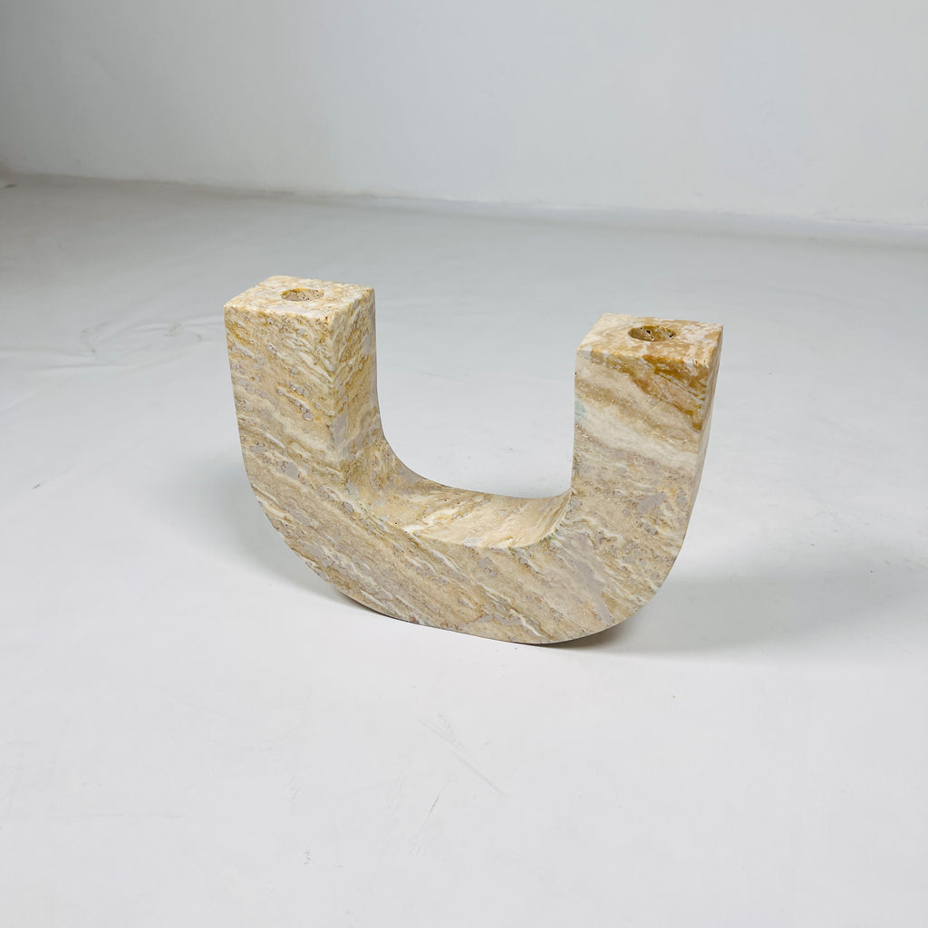 U-Shaped Travertine Candle Stand