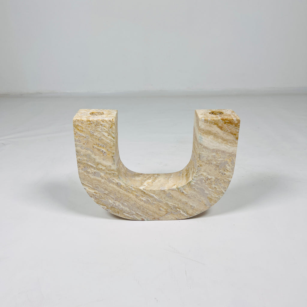 U-Shaped Travertine Candle Stand