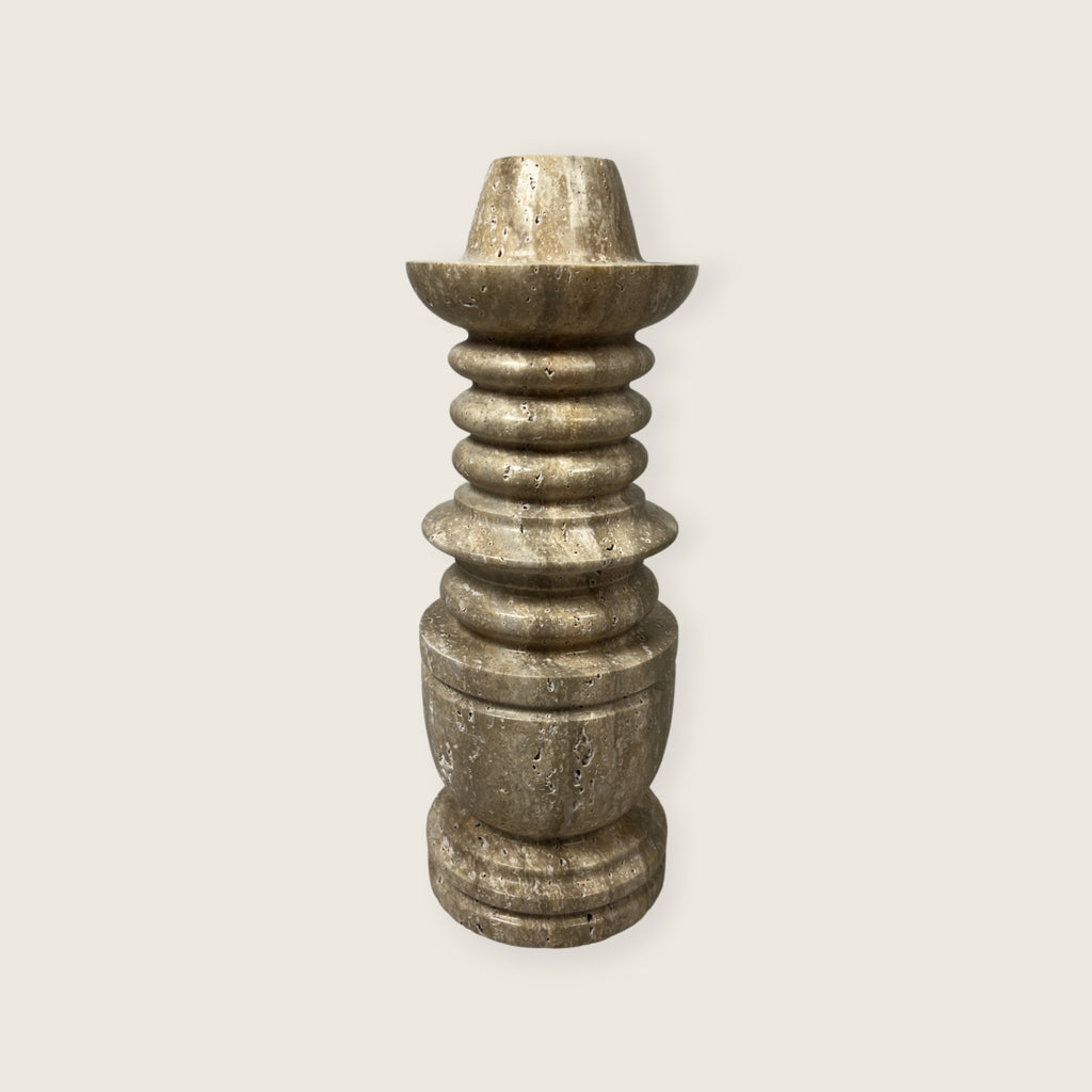 Tiered Shadowed Travertine Candle Stand