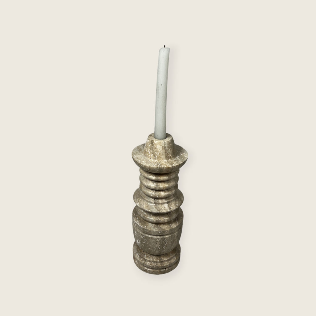 Tiered Shadowed Travertine Candle Stand