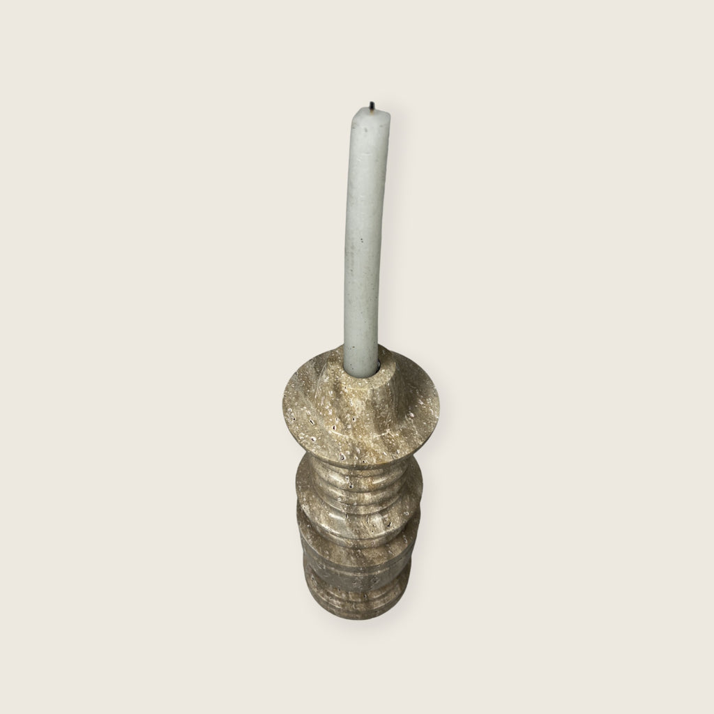 Tiered Shadowed Travertine Candle Stand