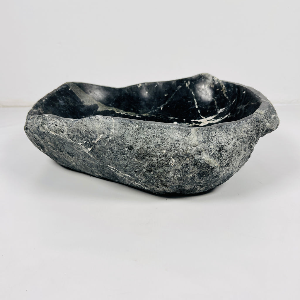 Black With White Veins River Stone Sink