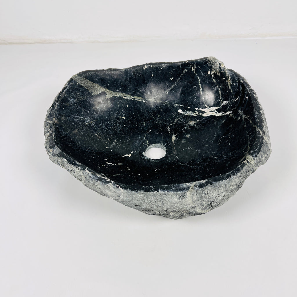 Black With White Veins River Stone Sink