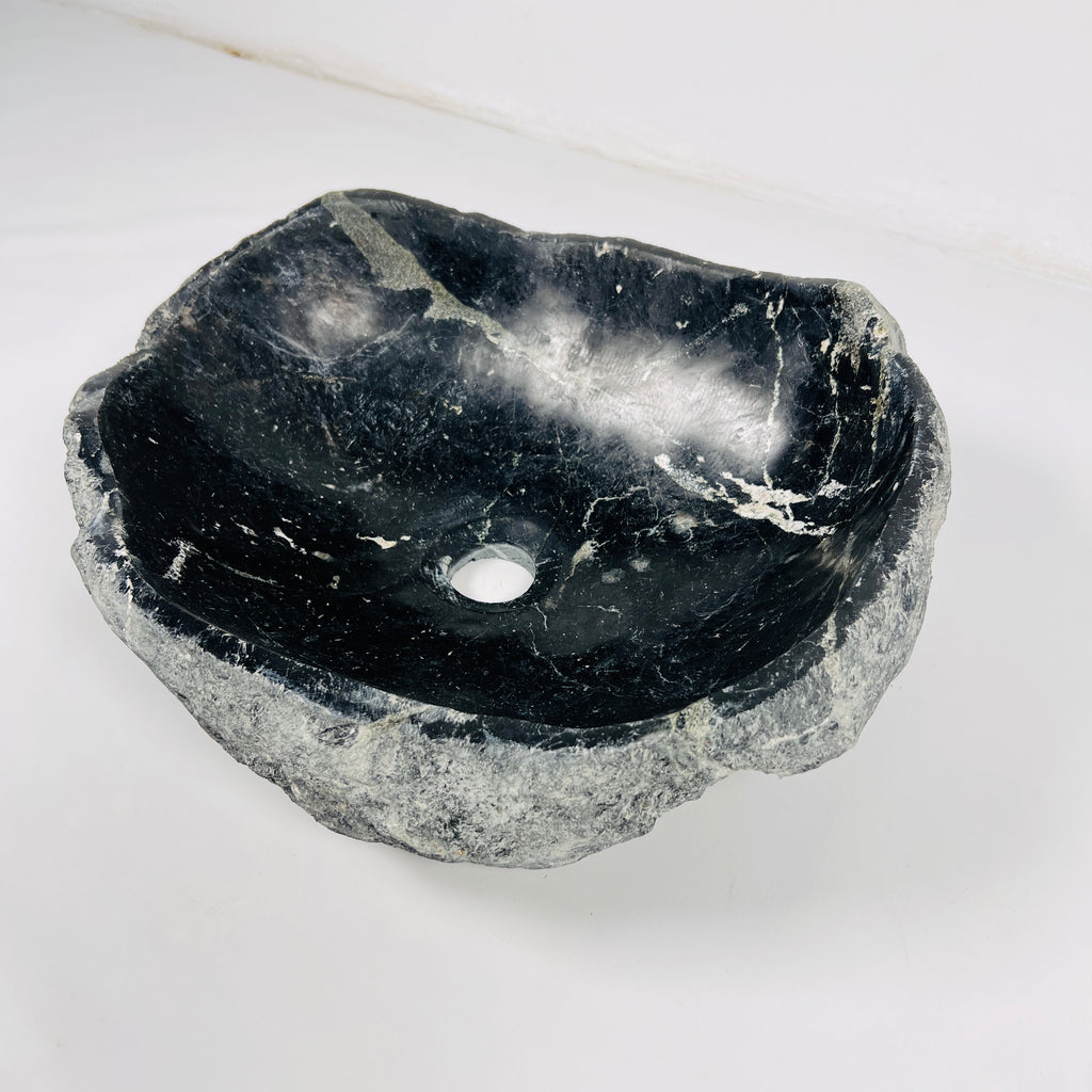 Black With White Veins River Stone Sink