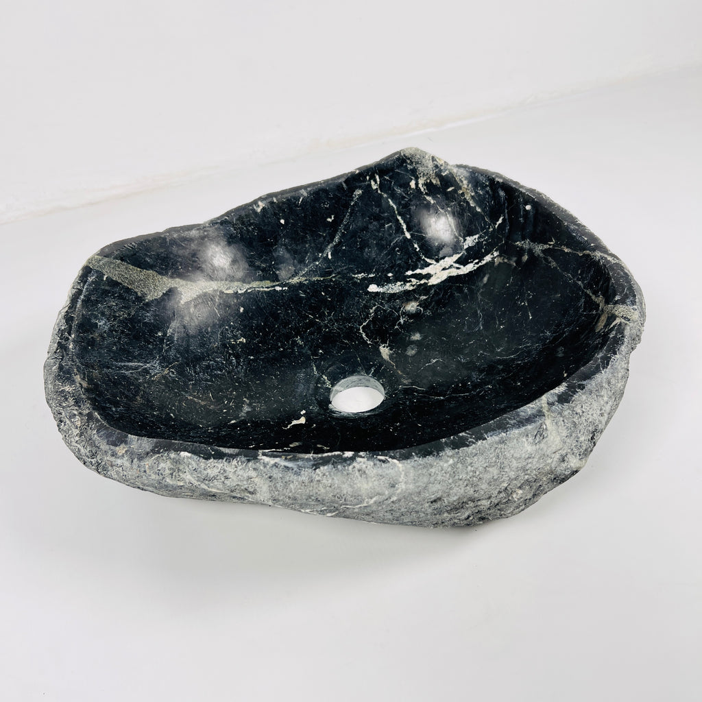 Black With White Veins River Stone Sink