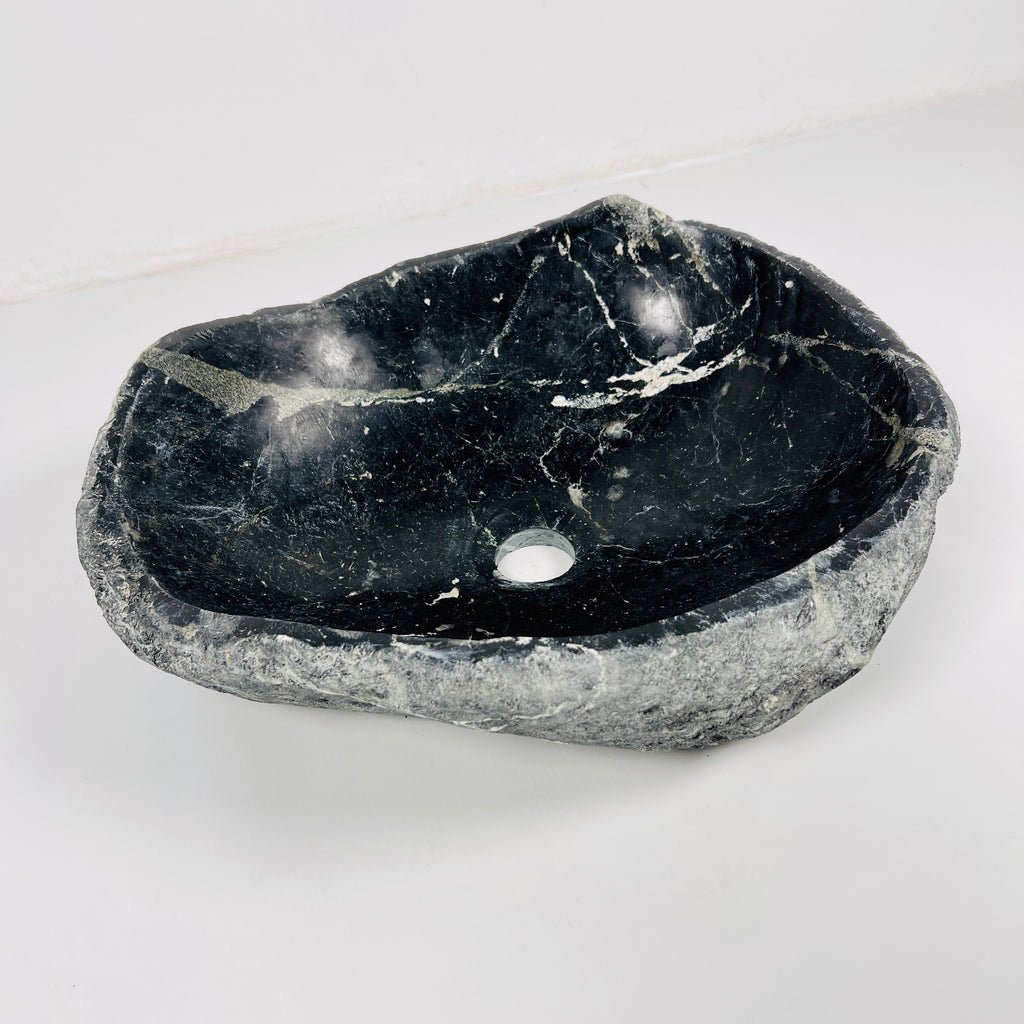 Black With White Veins River Stone Sink