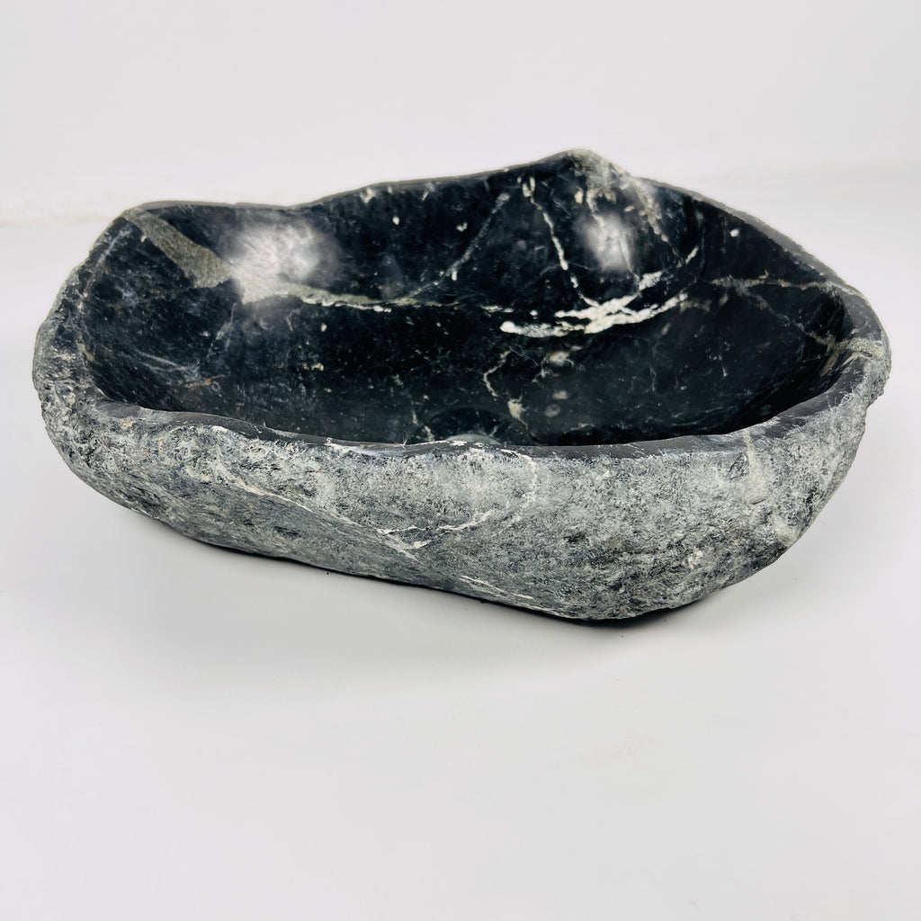 Black With White Veins River Stone Sink