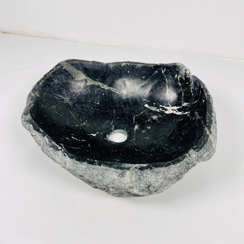 Black With White Veins River Stone Sink