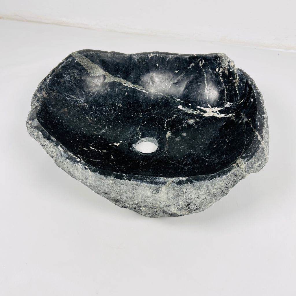 Black With White Veins River Stone Sink