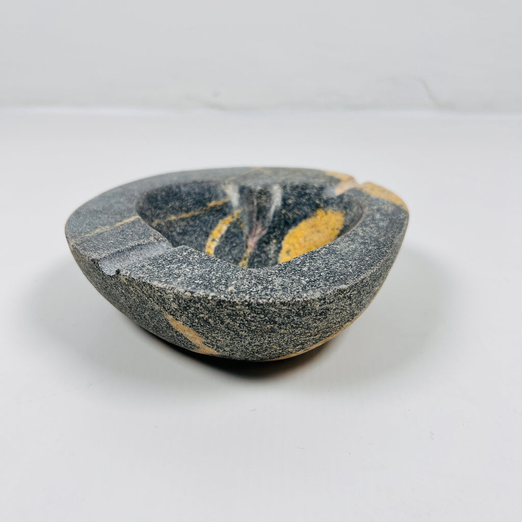 River Stone Heart Carved Mustard Tainted Ash Tray