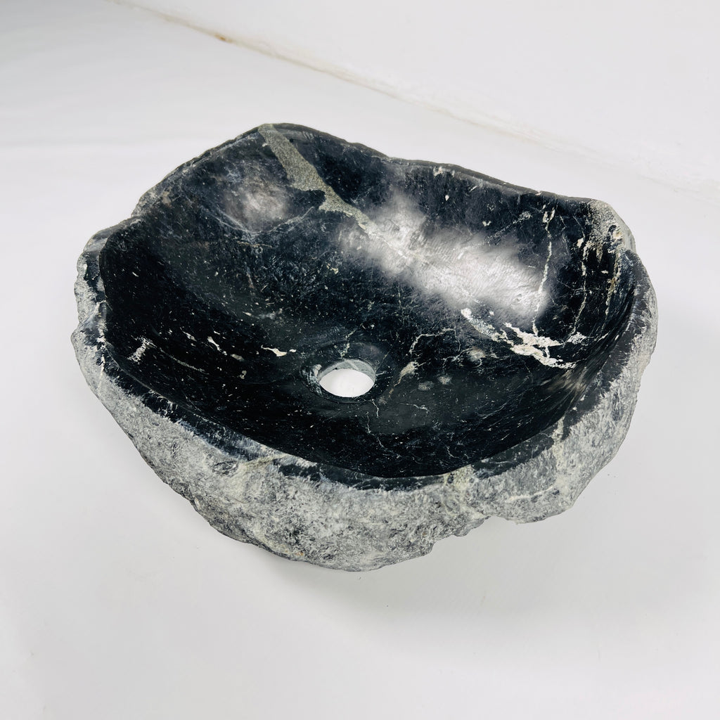 Black With White Veins River Stone Sink