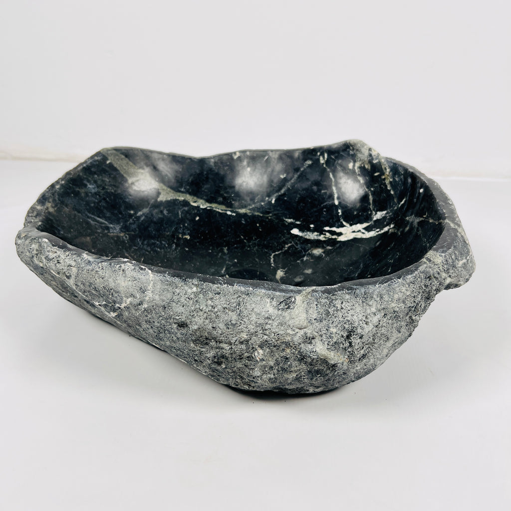 Black With White Veins River Stone Sink