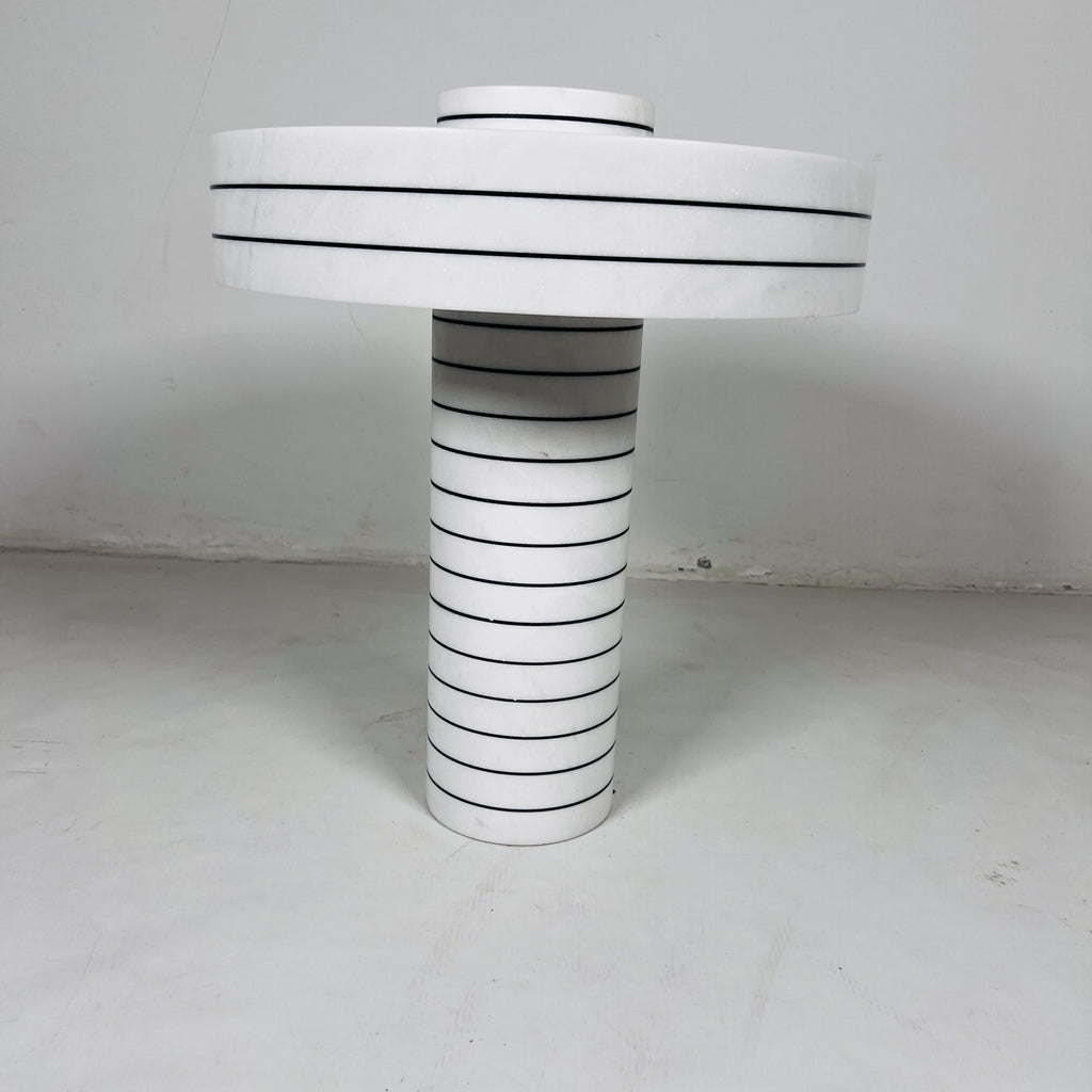 White & Black Pinstripe Table Lamp