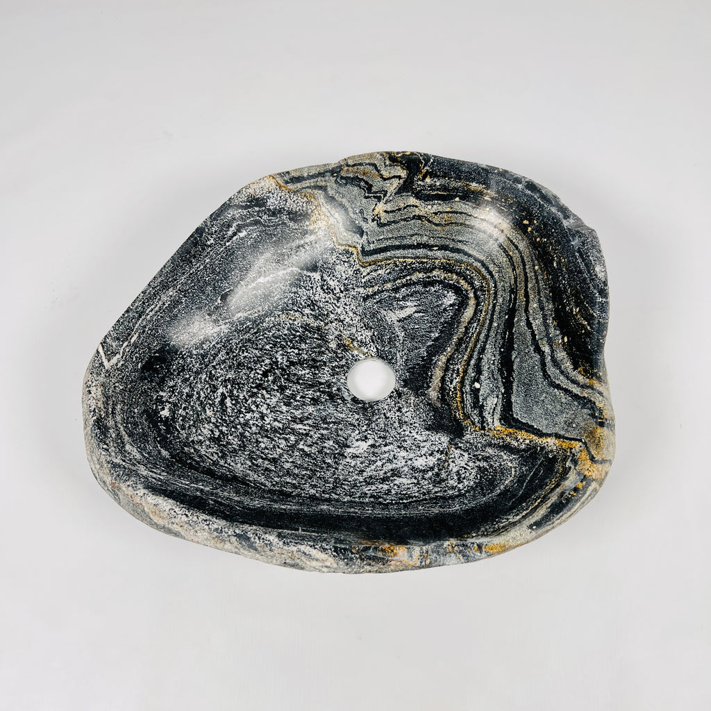 Amber-Streaked Black Riverstone Sink