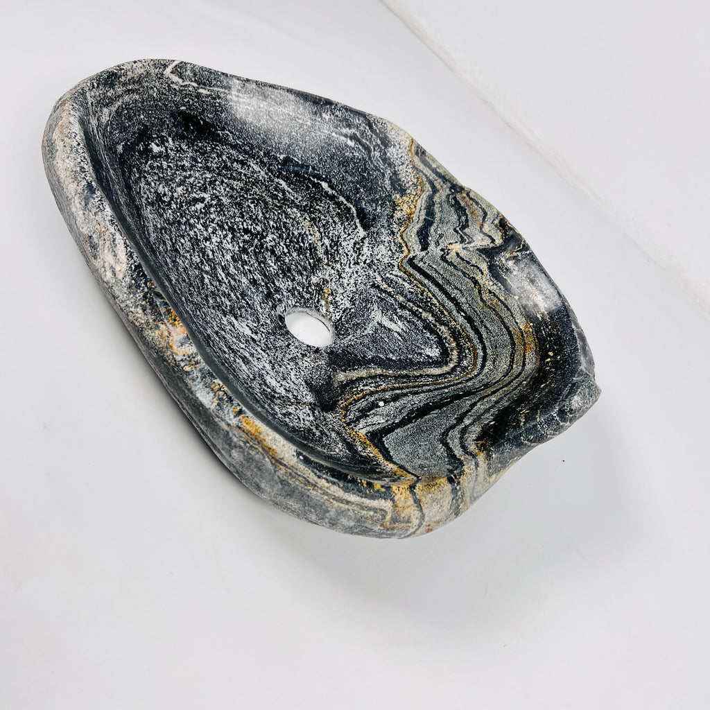 Amber-Streaked Black Riverstone Sink