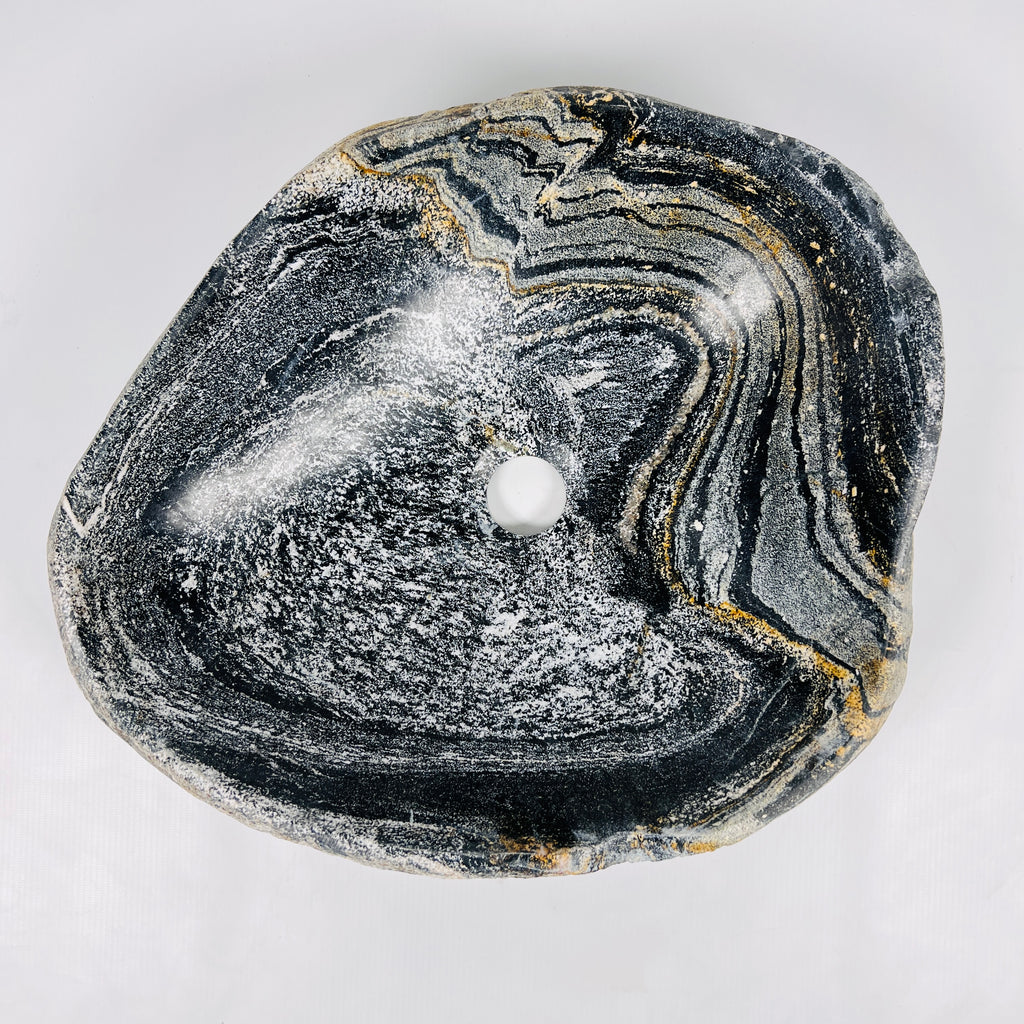 Amber-Streaked Black Riverstone Sink