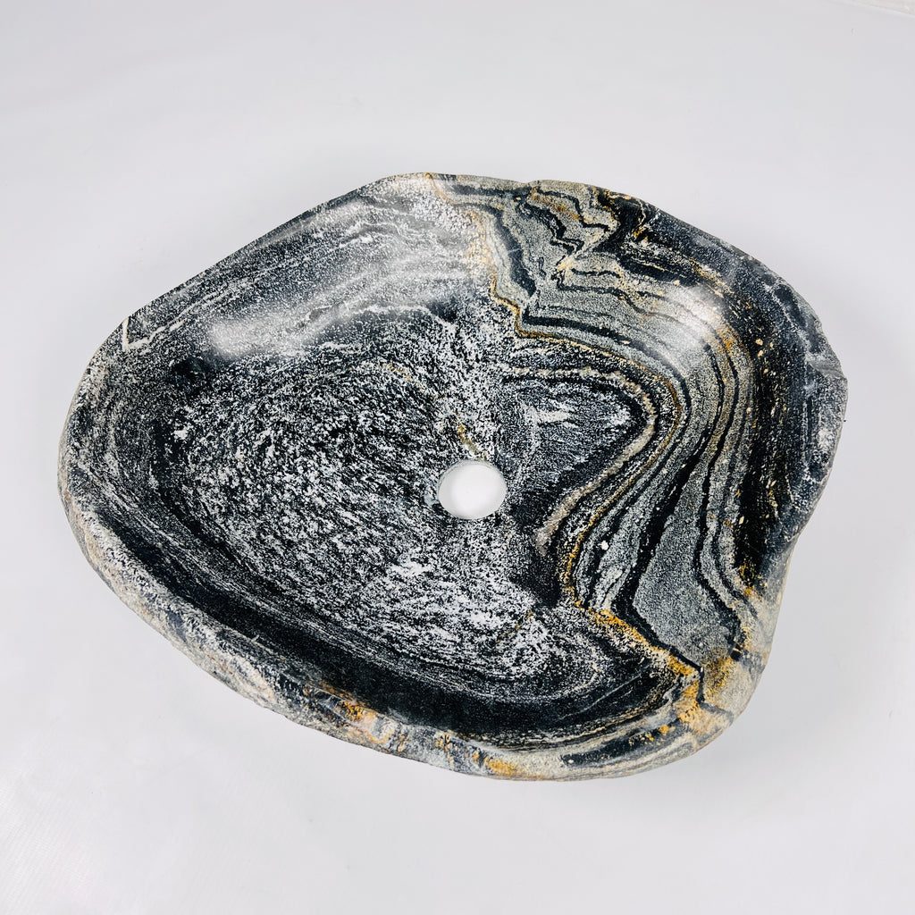 Amber-Streaked Black Riverstone Sink