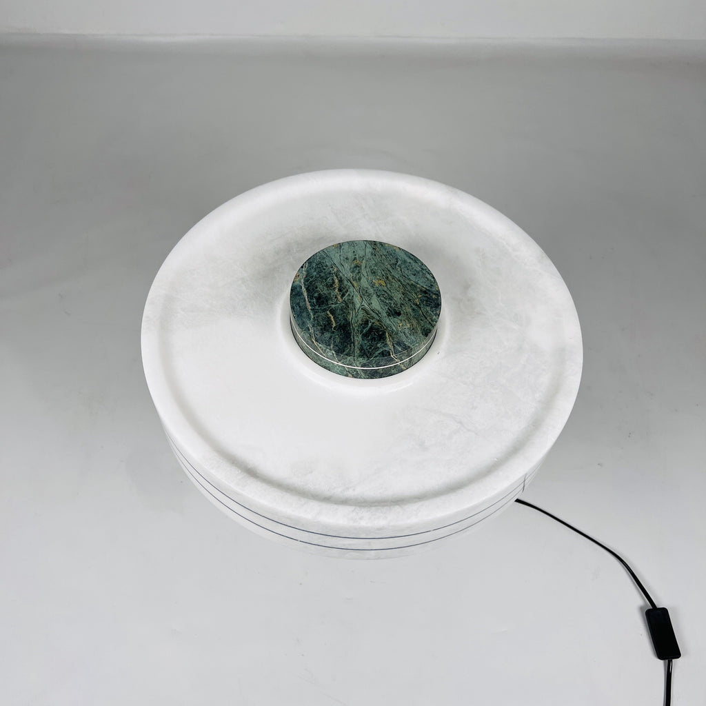 Green and White Pinstriped Marble Table Lamp