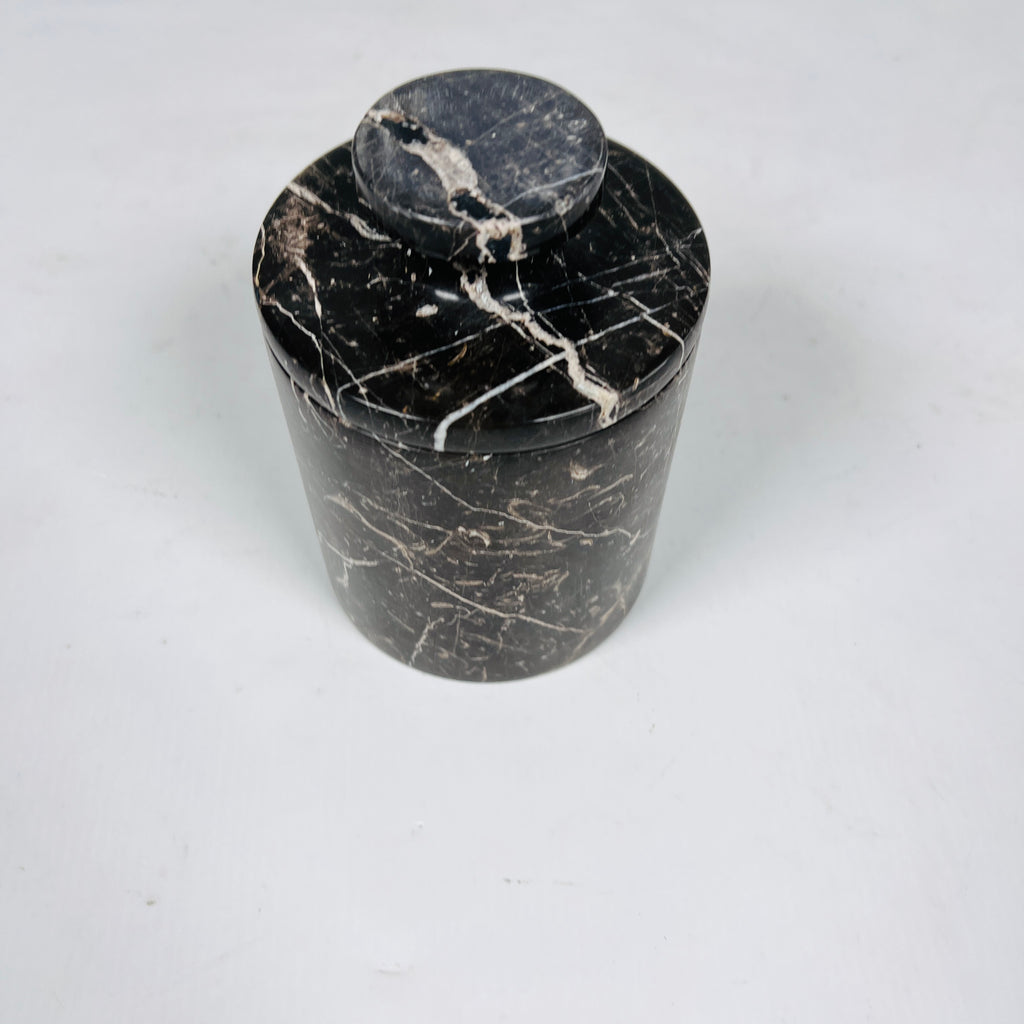 Black with Beige Veins Marble Jar