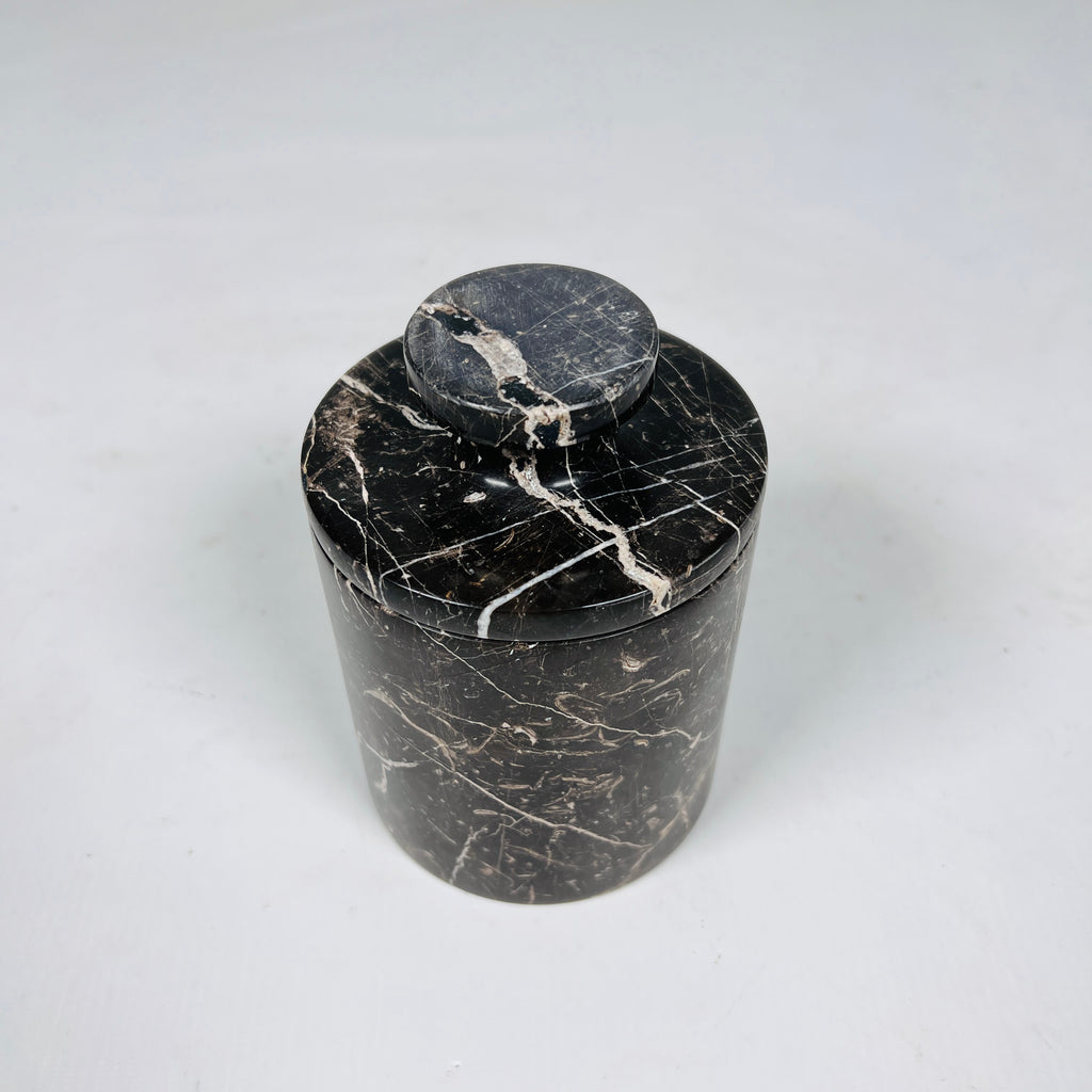 Black with Beige Veins Marble Jar