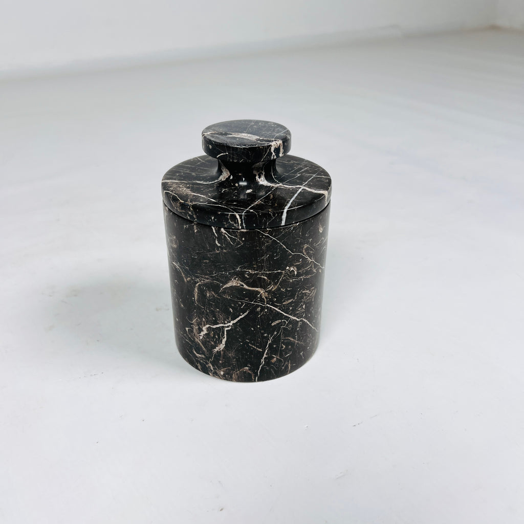 Black with Beige Veins Marble Jar