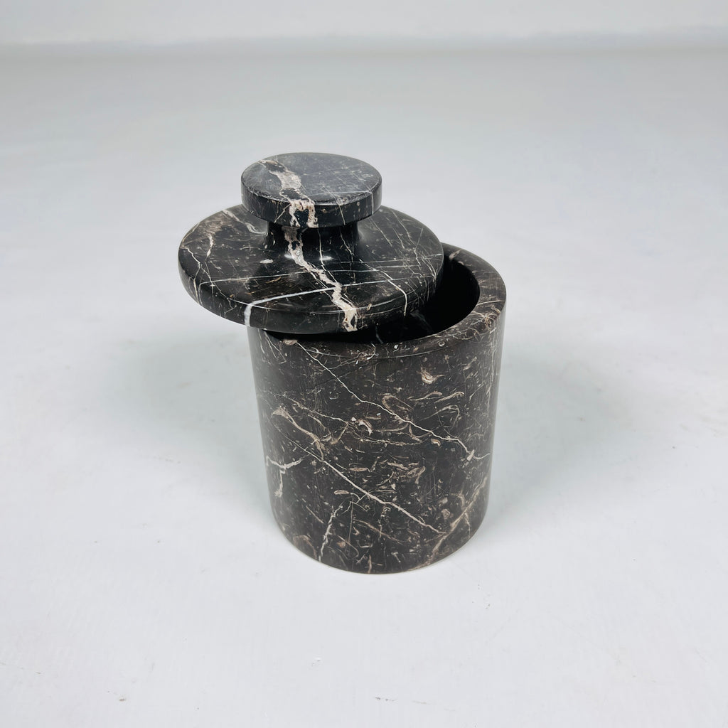 Black with Beige Veins Marble Jar