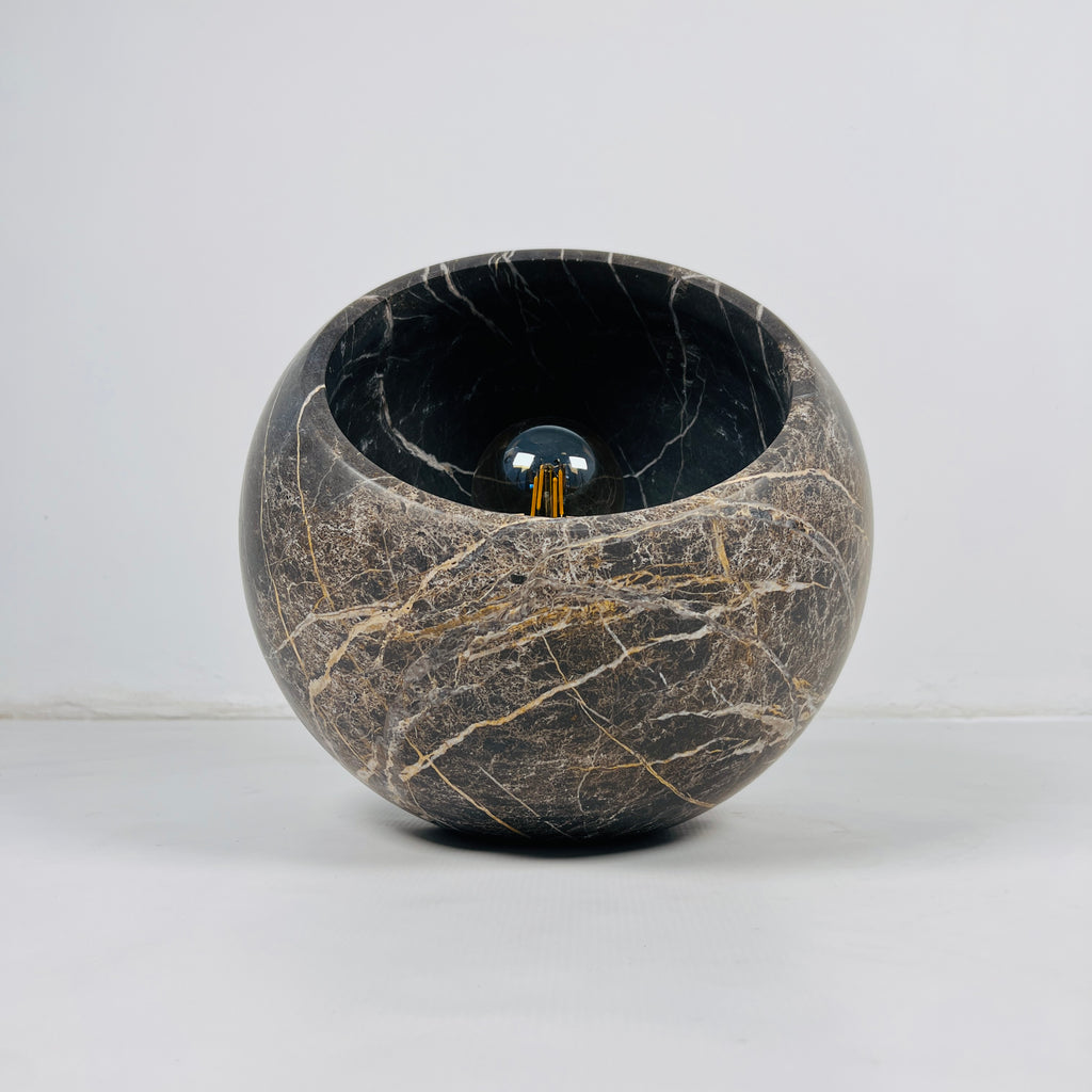 Semi Spherical Black with White Veins Table Lamp