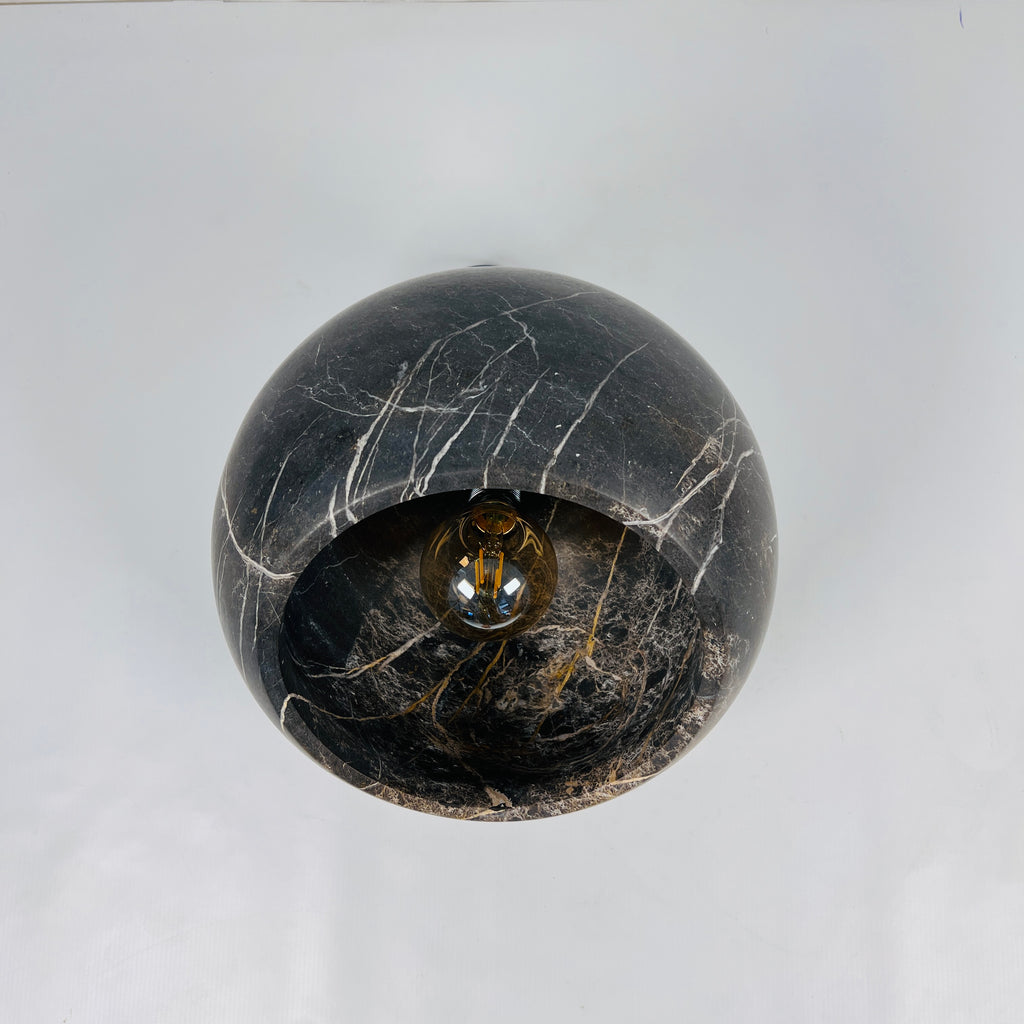 Semi Spherical Black with White Veins Table Lamp