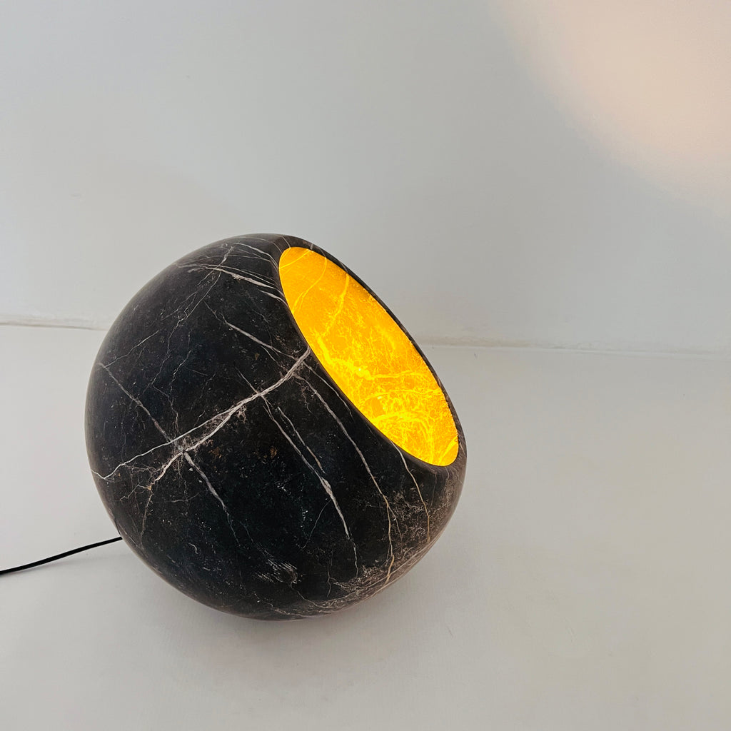 Semi Spherical Black with White Veins Table Lamp