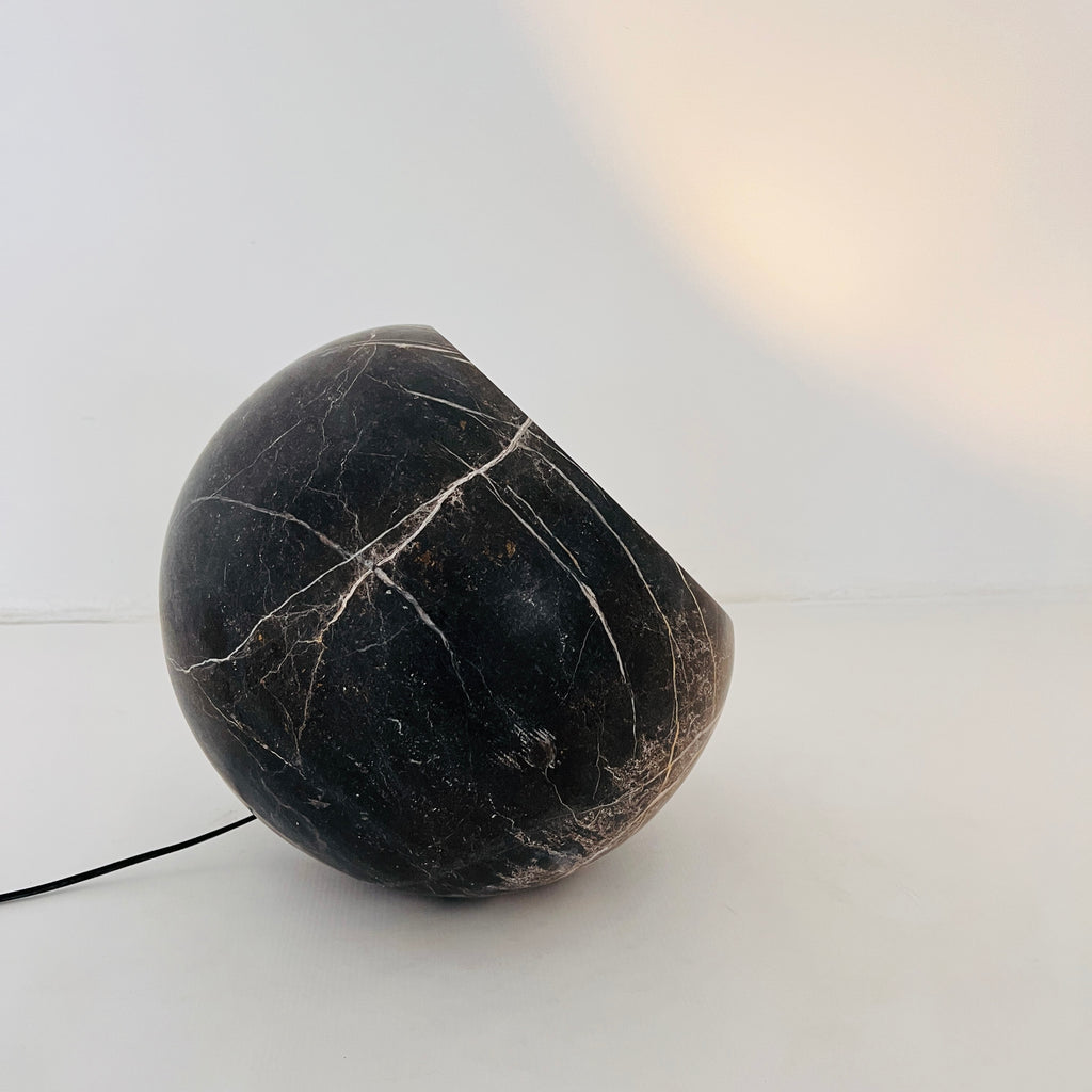 Semi Spherical Black with White Veins Table Lamp