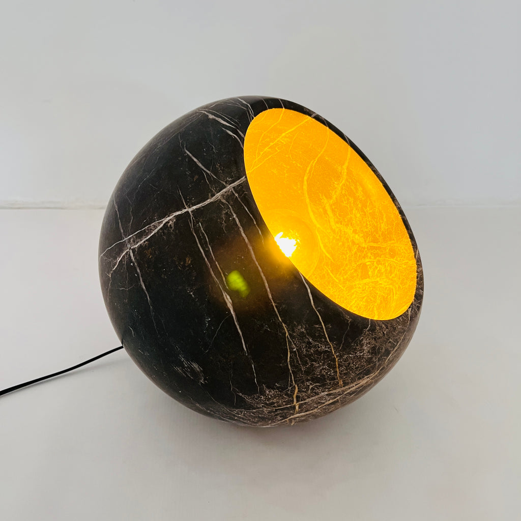 Semi Spherical Black with White Veins Table Lamp