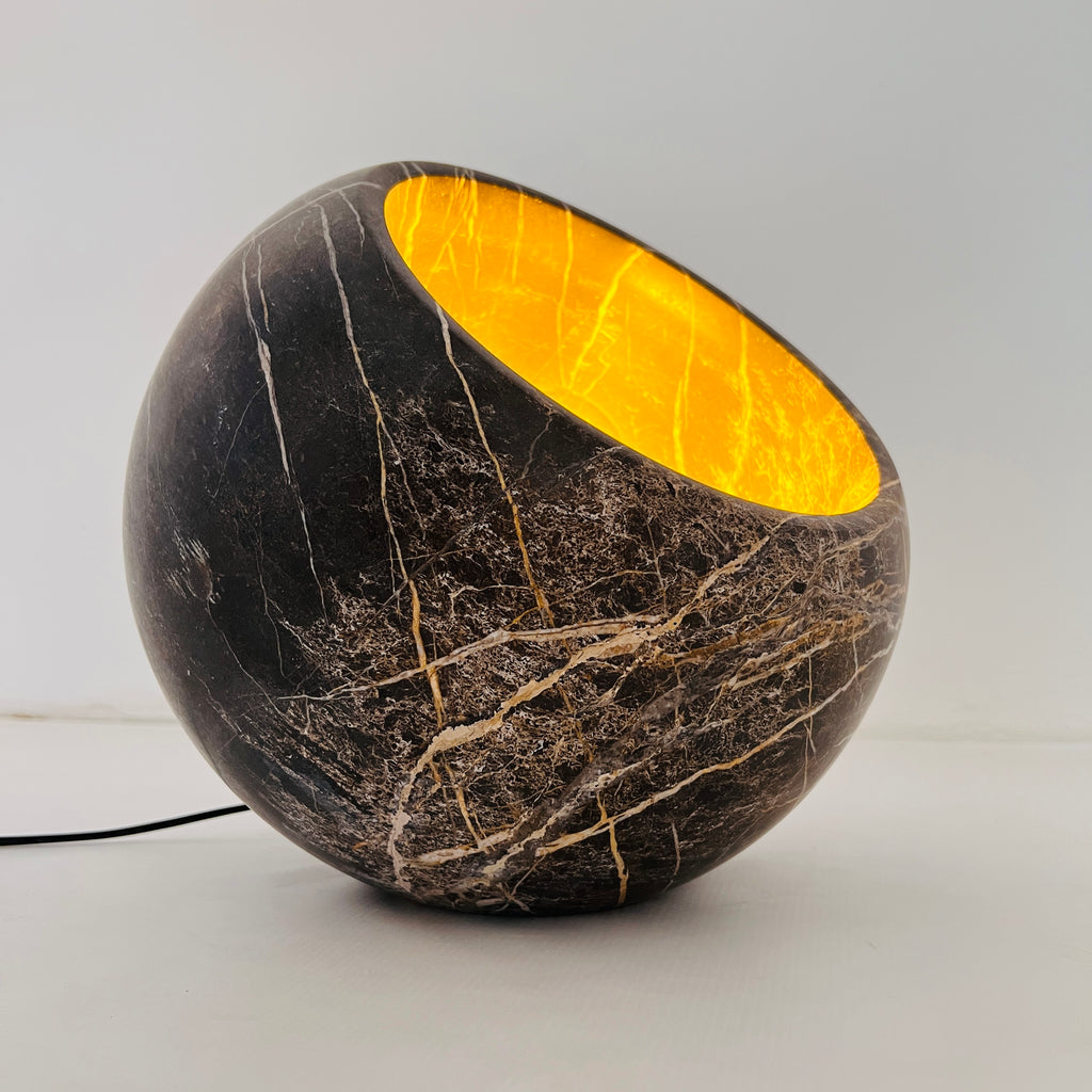 Semi Spherical Black with White Veins Table Lamp