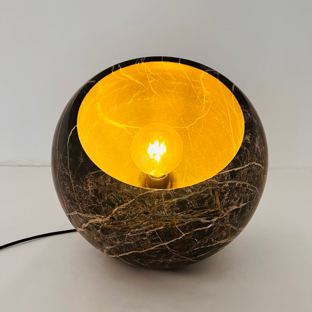 Semi Spherical Black with White Veins Table Lamp