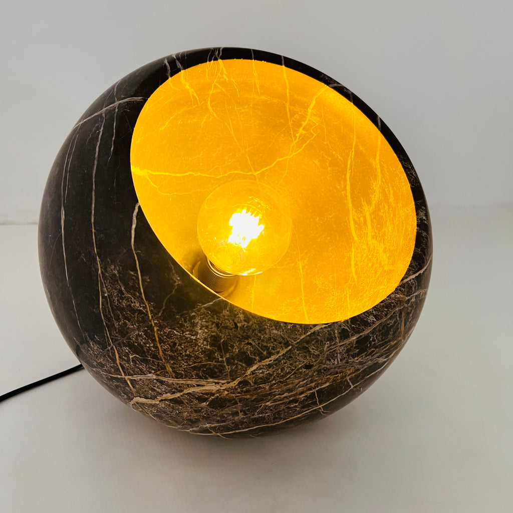 Semi Spherical Black with White Veins Table Lamp