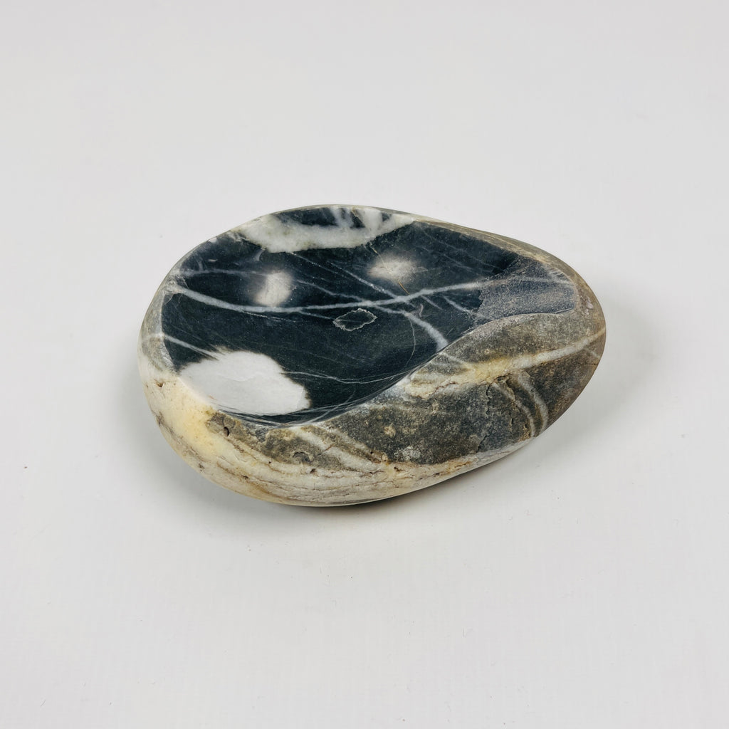 River Stone Deep Blue White Marked Ash Tray