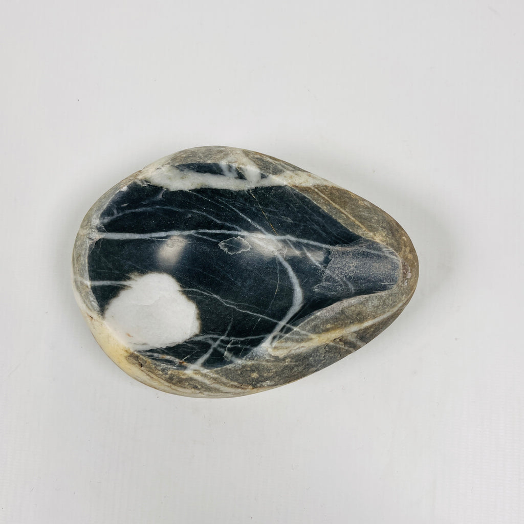 River Stone Deep Blue White Marked Ash Tray