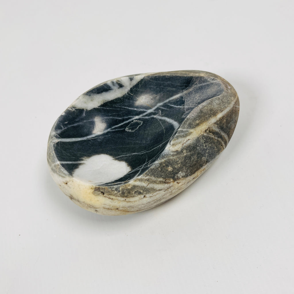 River Stone Deep Blue White Marked Ash Tray