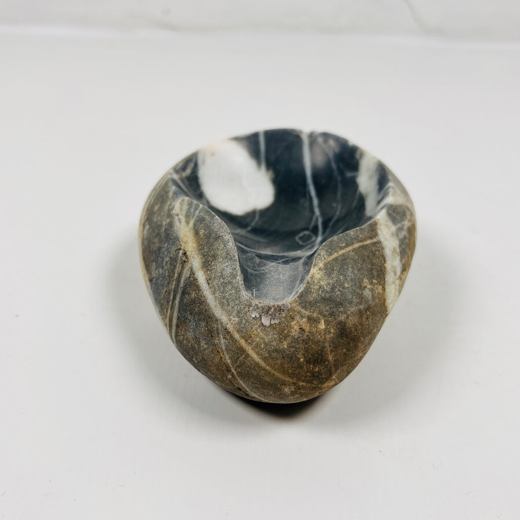 River Stone Deep Blue White Marked Ash Tray