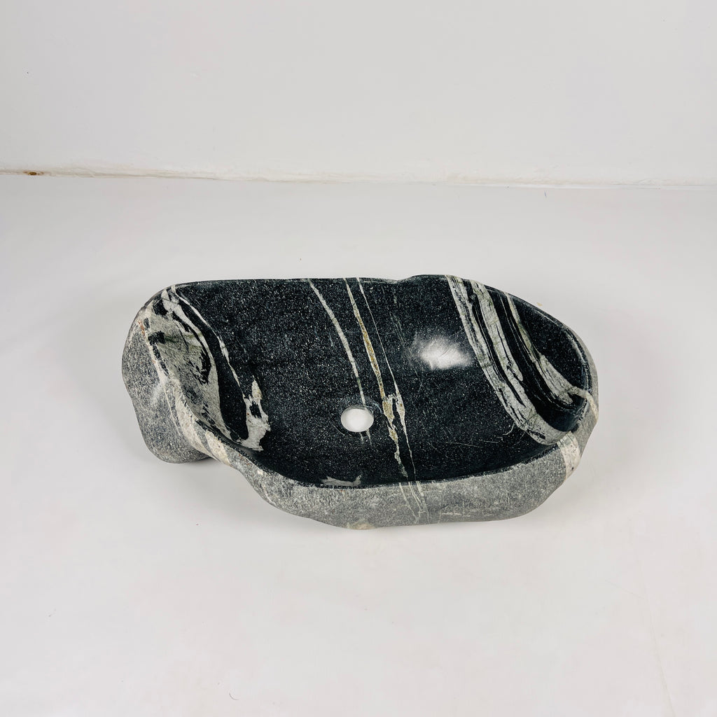 Black White Lined Glazed Stone Sink